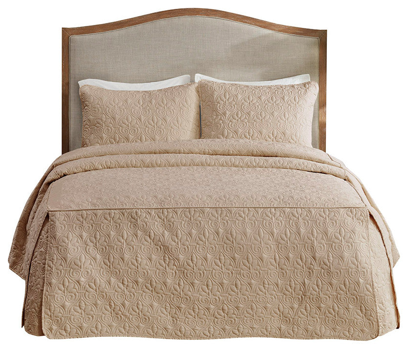Madison Park Quebec 3 Piece Fitted Bedspread Set, Khaki
