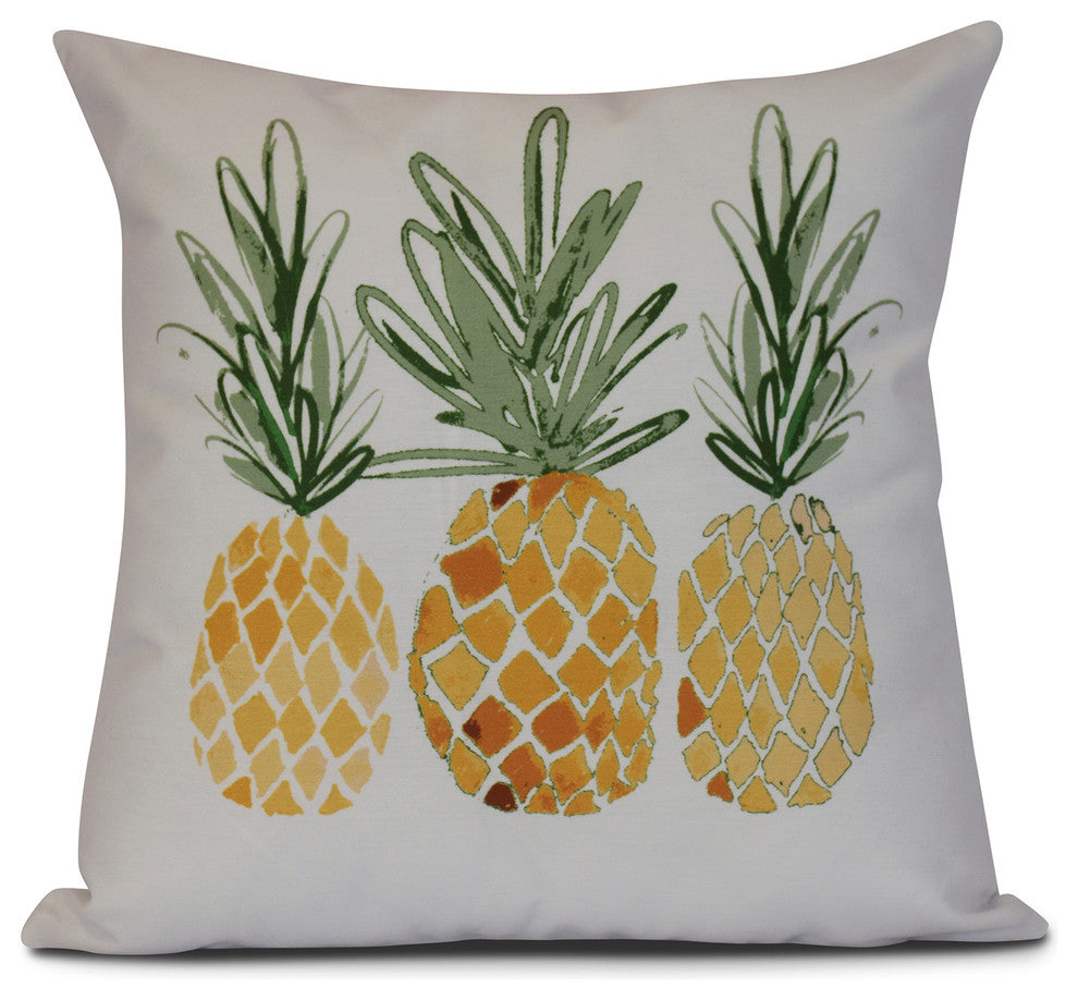 16x16", 3 Pineapples, Geometric Print Outdoor Pillow, Gold