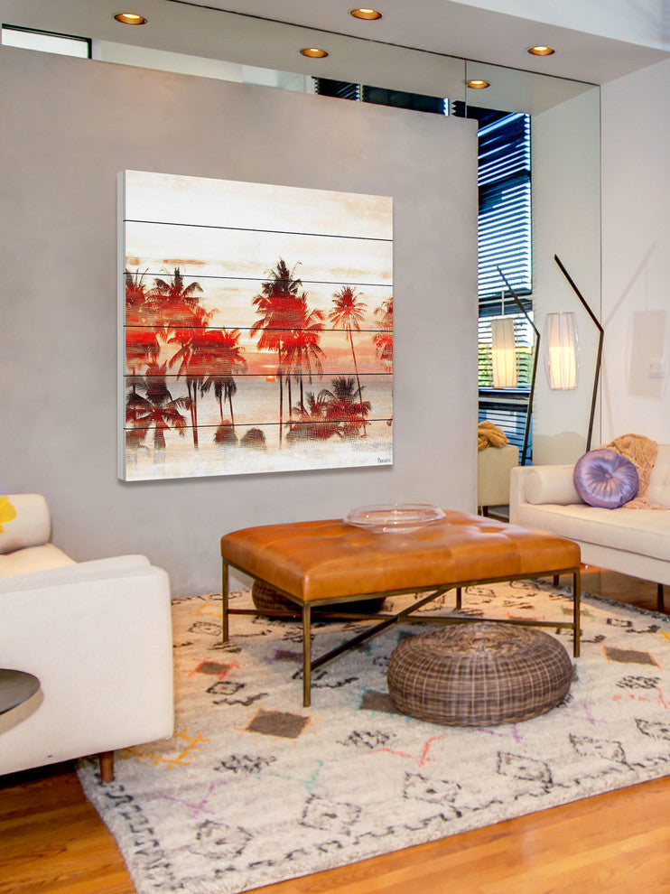 "Red Night" Print on White Wood, 32"x32"