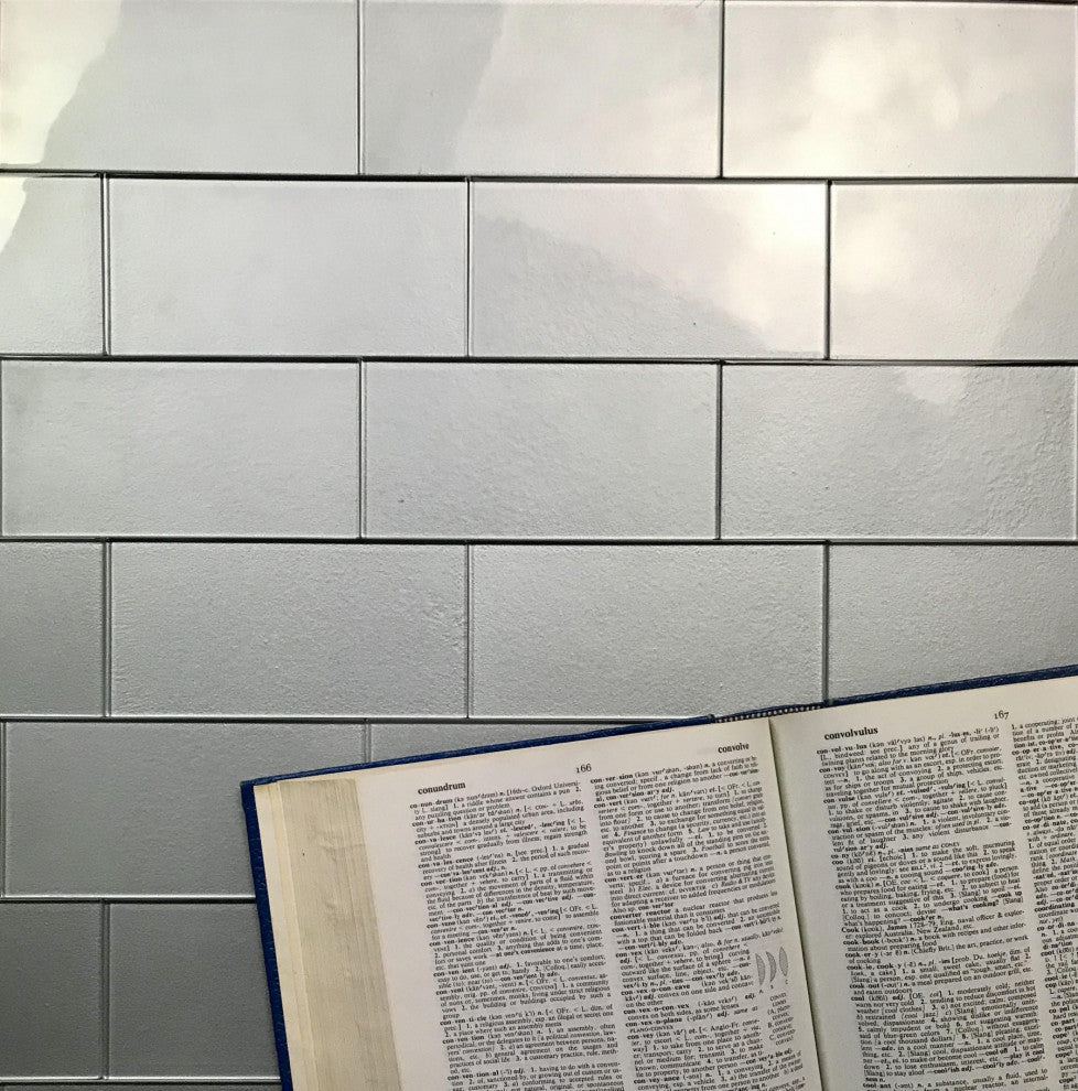 Metallics 3"x6" Glass Subway Tile,White, Set of 128