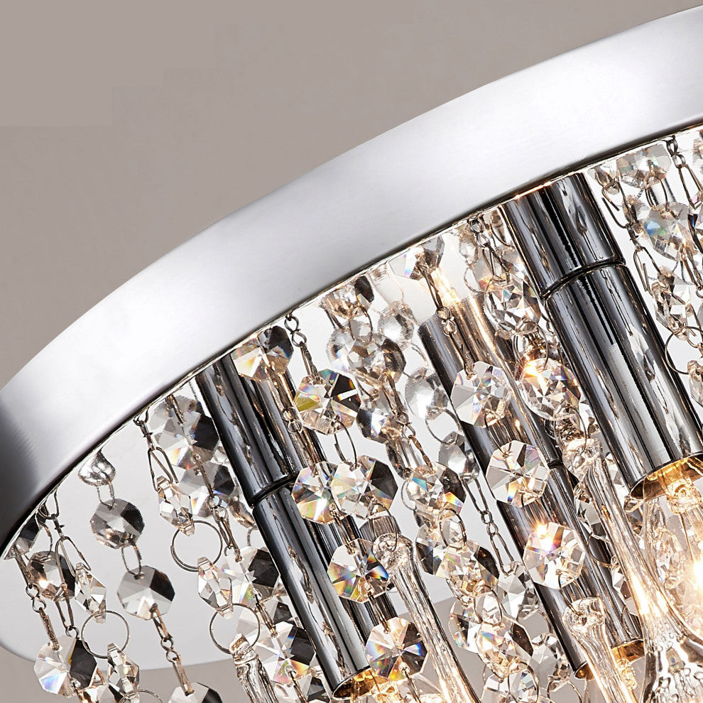 Bella 4-Light Chrome Finish Flush Mount With Clear Crystal Drops