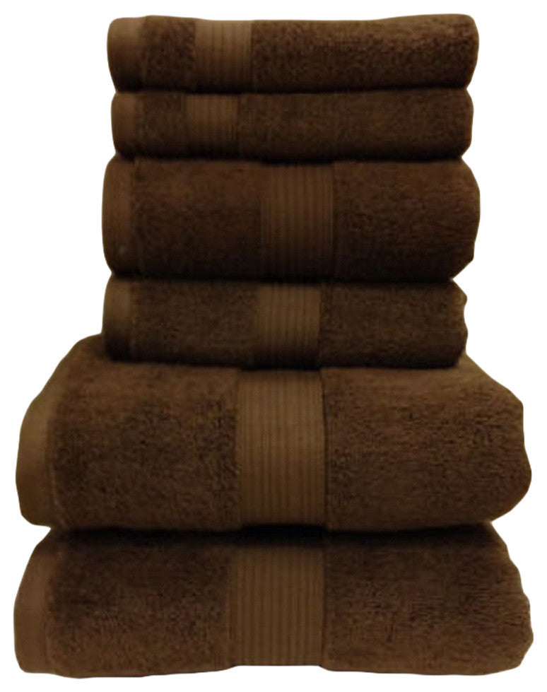 Plush 100% Cotton Towels, 6PC Bath Towel Set, Chocolate
