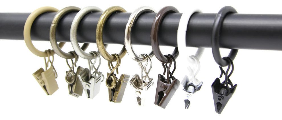 1" Metal Curtain Rings With Clips and Eyelets, Bronze, Set of 10