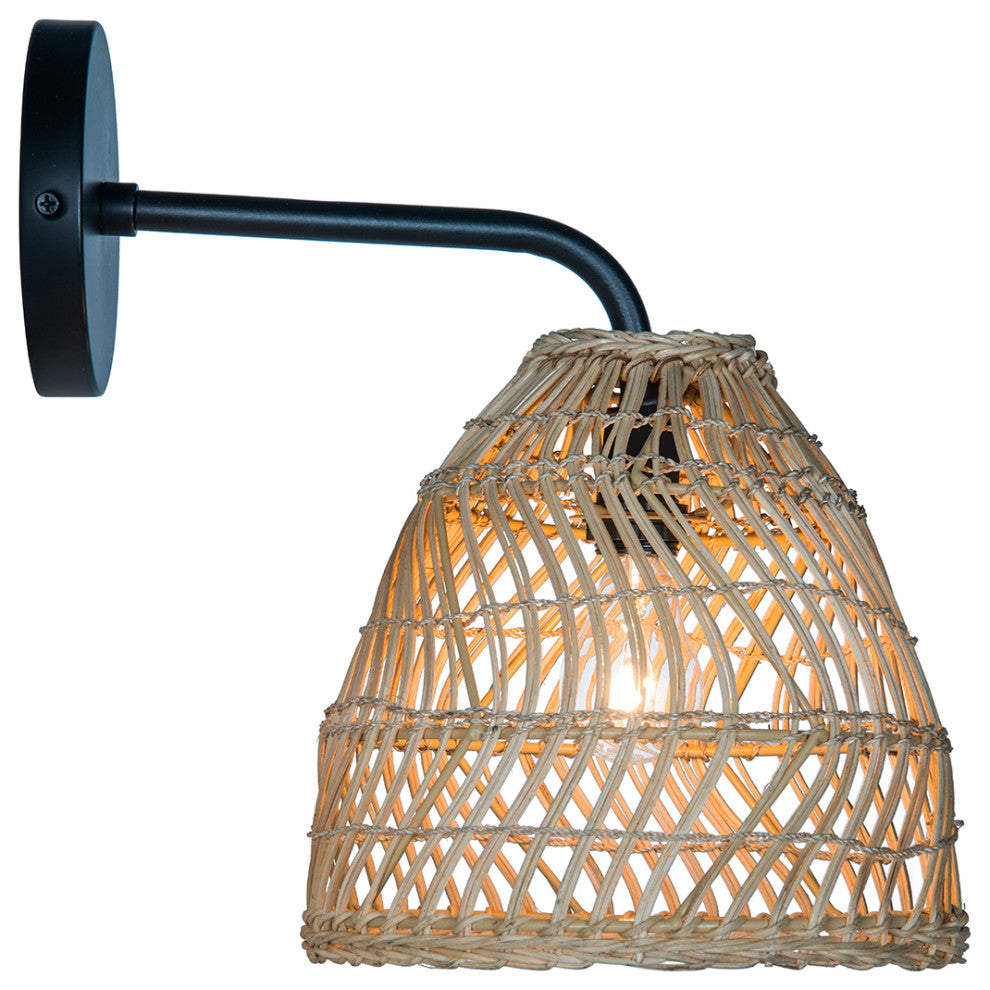 Luhu Open Weave Cane Rib Bell Sconce Wall Lamp, Natural