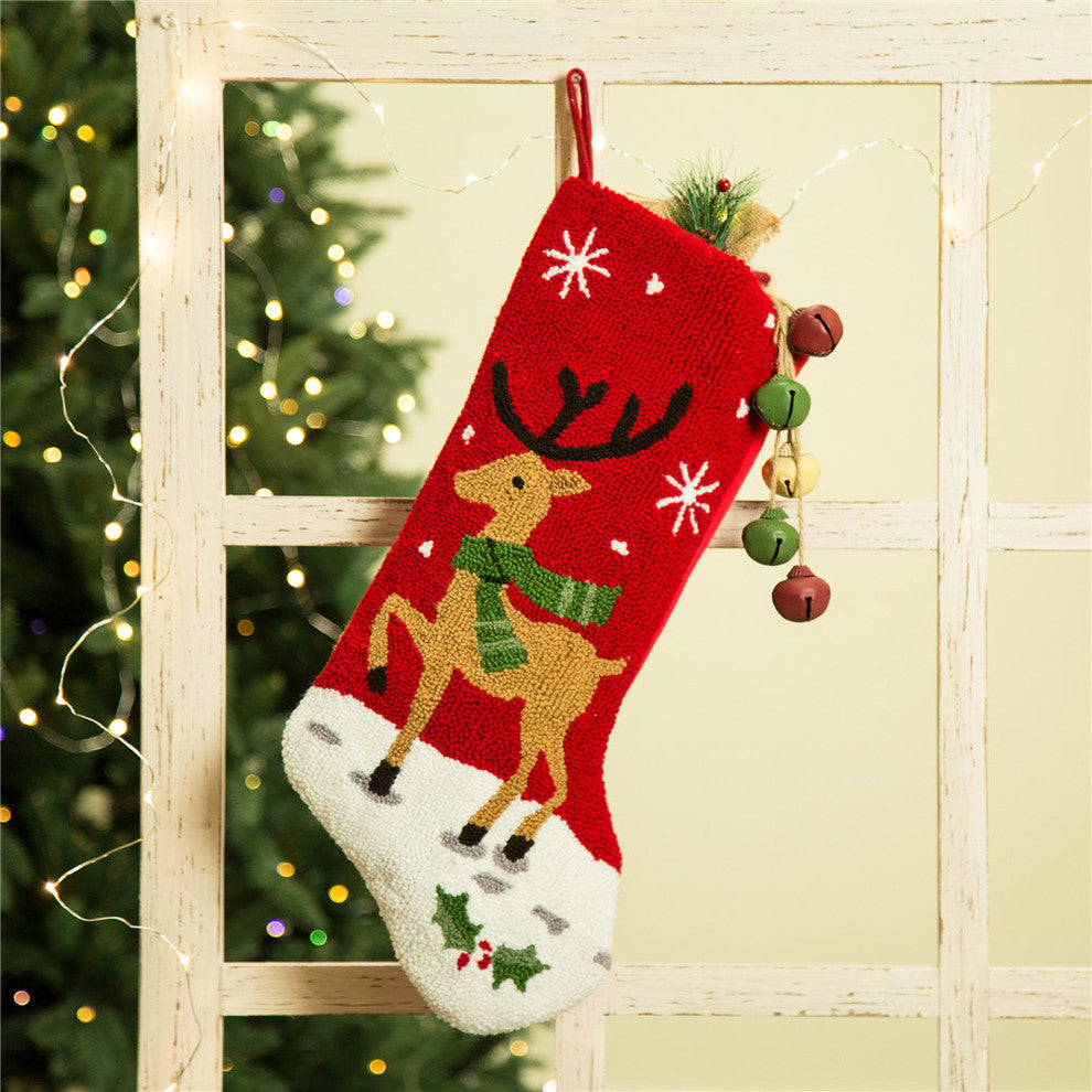 19"L Hooked Stocking, Reindeer