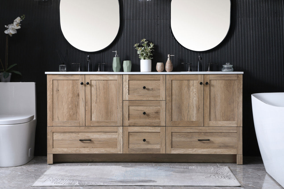 60" Double Bathroom Vanity, Natural Oak, 72