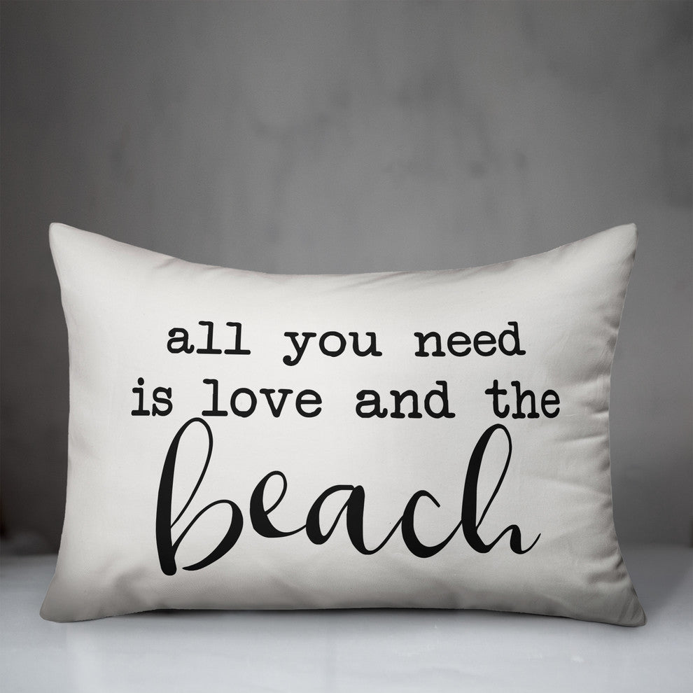 All You Need Is Love And A Beach Script Outdoor Lumbar Pillow