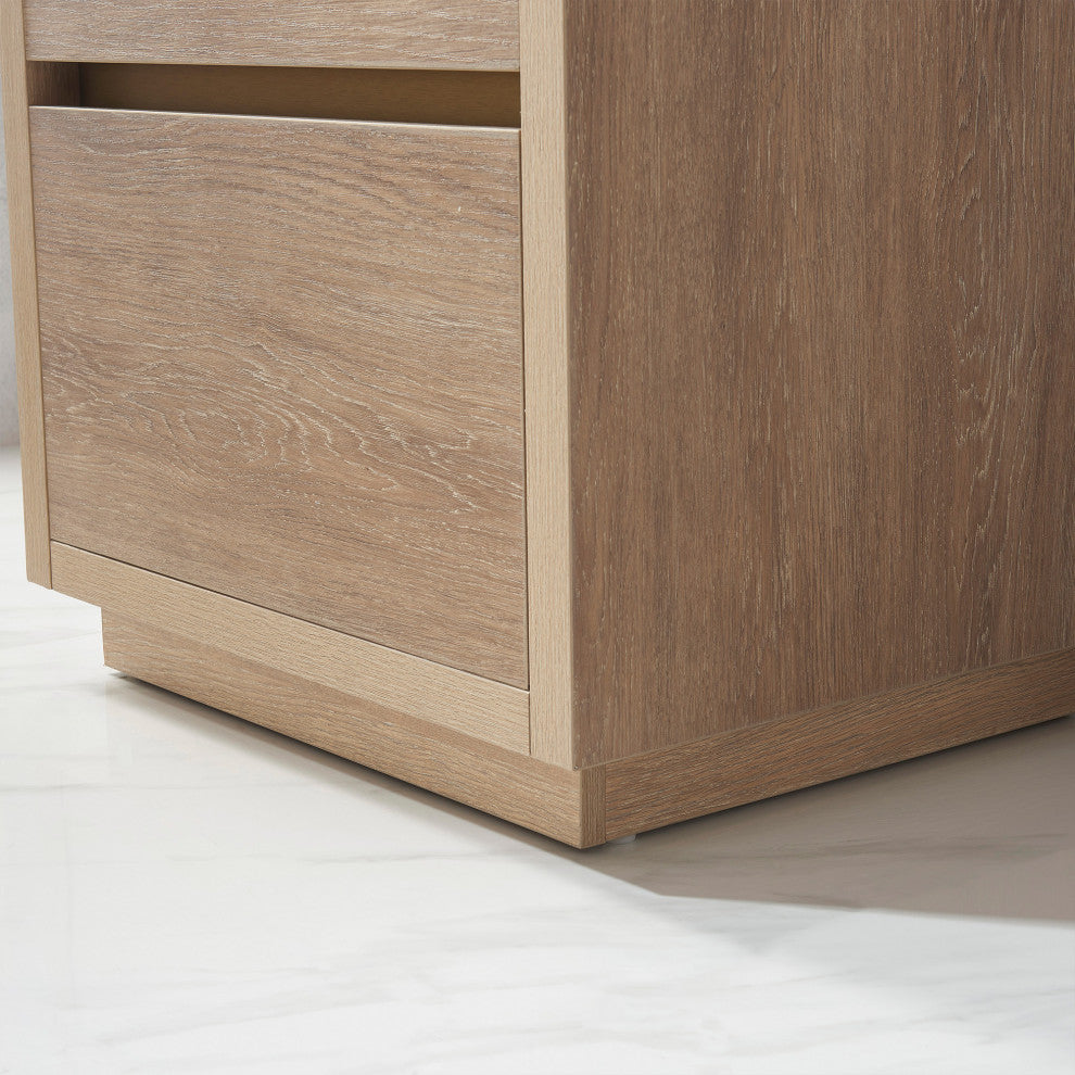 Huesca Bath Vanity, Integrated Sink Top, North American Oak, 24", Without Mirror