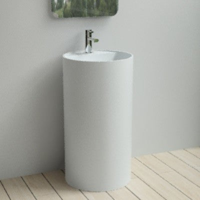 ADM Curved Freestanding Pedestal Sink, White, 18", Matte White