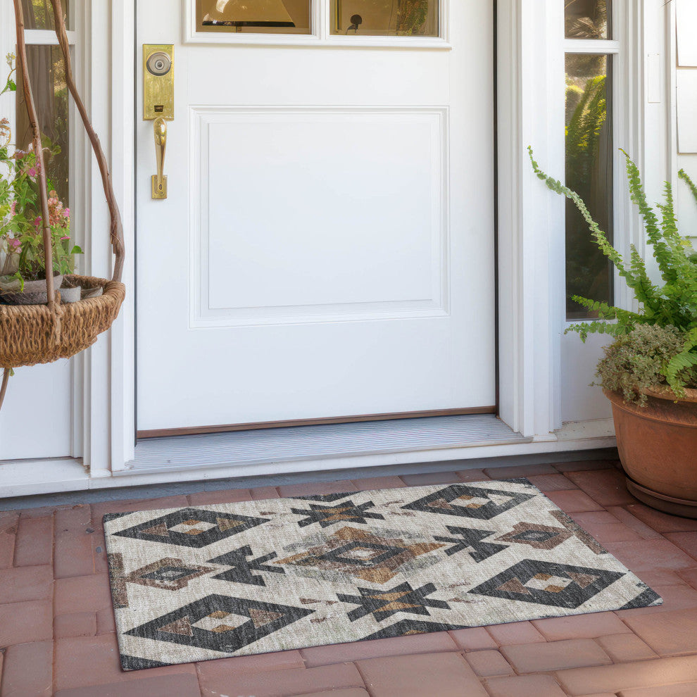 Machine Washable Indoor/Outdoor Chantille ACN1882 Beige 1'8" x 2'6" Rug