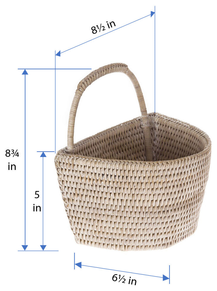 La Jolla Handwoven Rattan Wall Basket, White-Wash