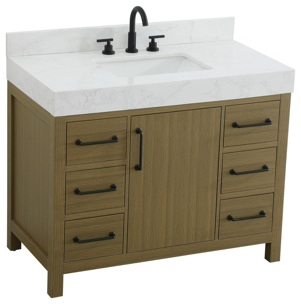 Home Living 42" Single Bathroom Vanity, Chestnut Brown With Backsplash