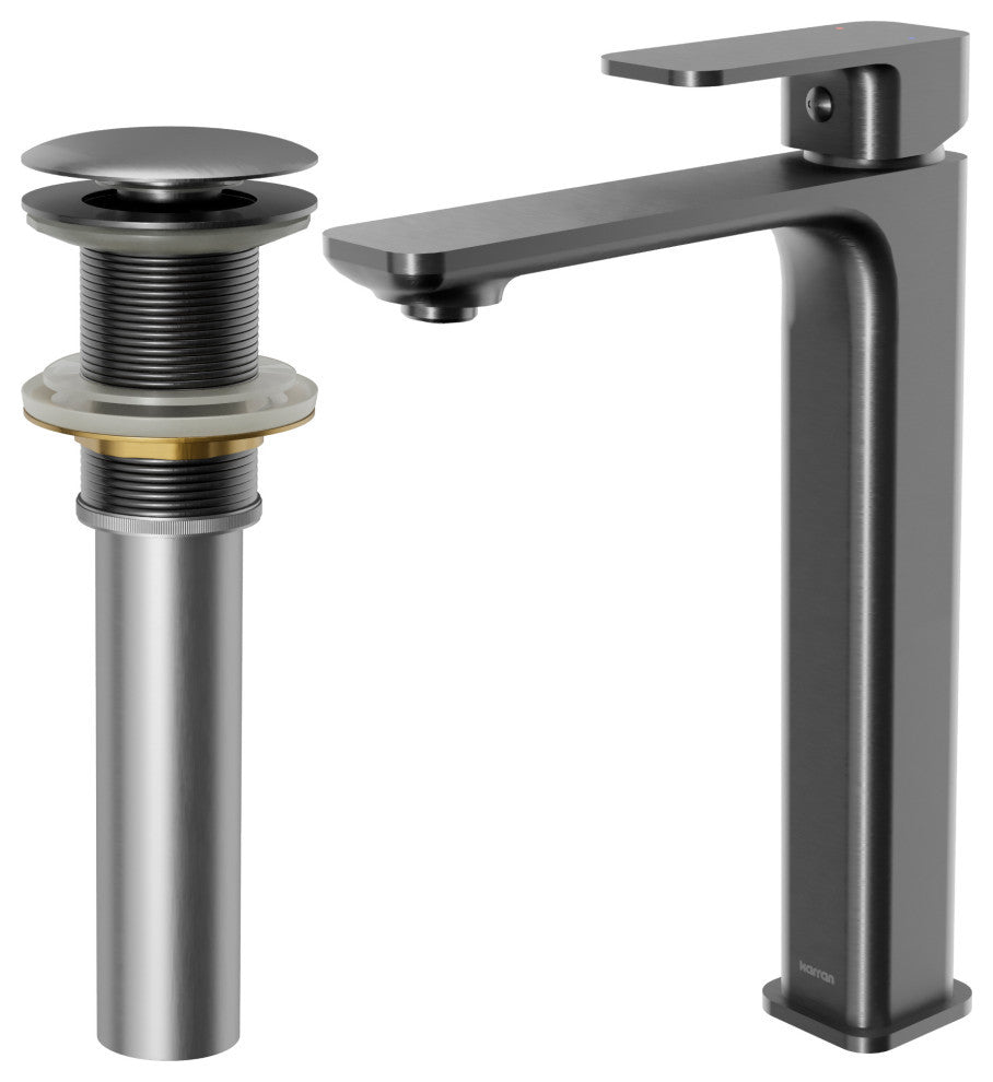 Karran 1-Handle 1-Hole Vessel Faucet With Pop-up Drain, Gunmetal Grey