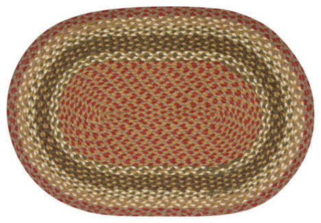 Earth Rugs C-24 Olive / Burgundy / Gray Oval Braided Rug 2 Feet x 8 Feet