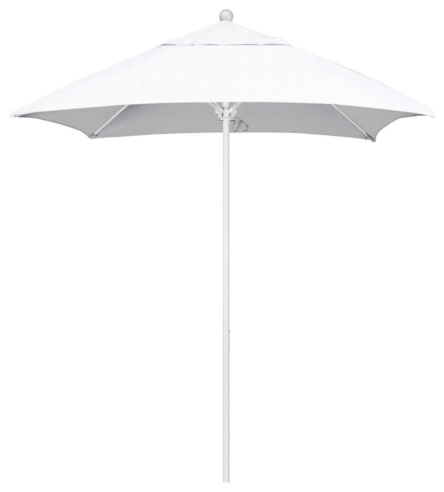 6' Square Matted White Push Lift Fiberglass Rib Aluminum Umbrella, Sunbrella, Natural