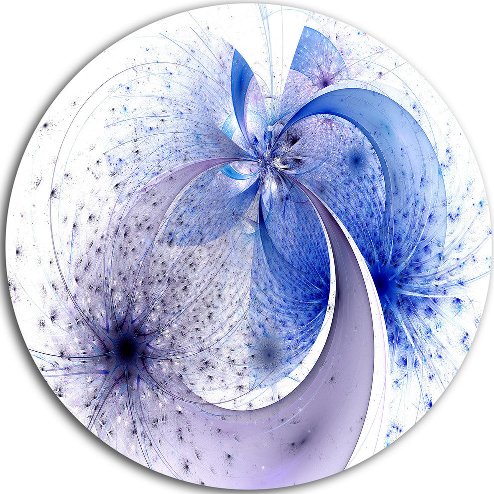 Bright Blue Symmetrical Fractal Flower, Floral Round Metal Artwork, 11"