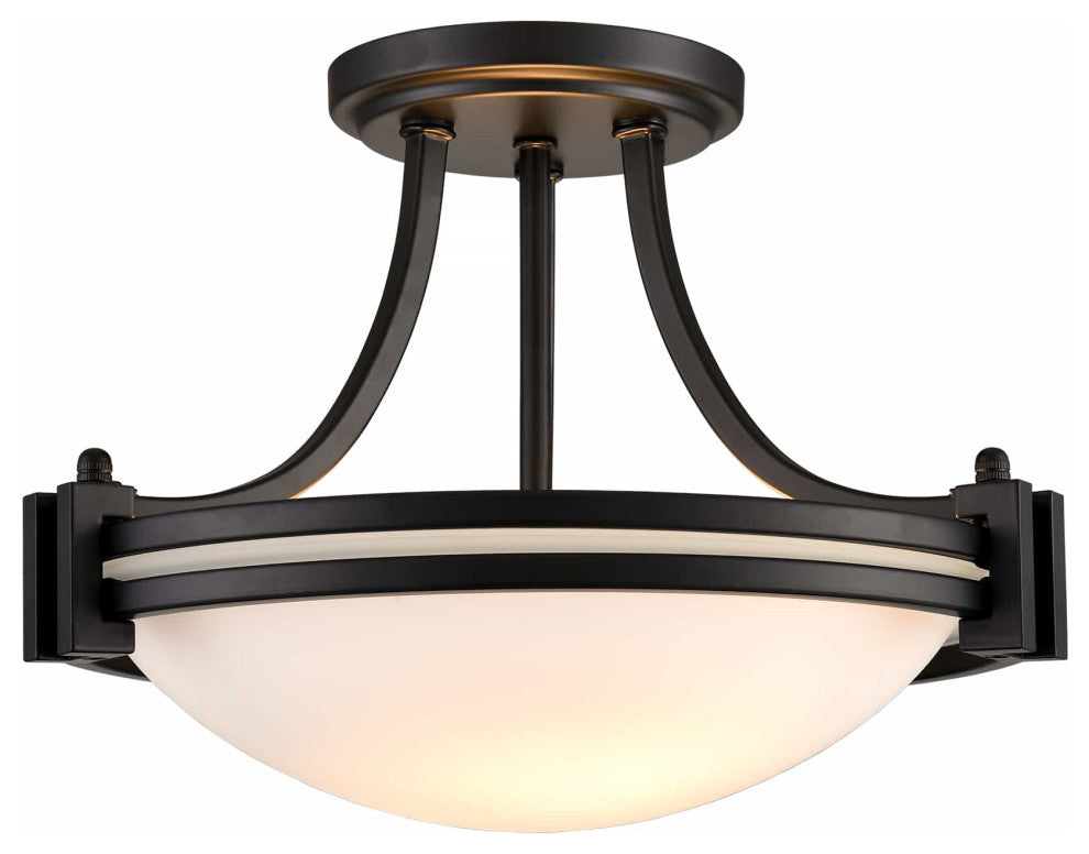 Black Semi Flush Mount Ceiling Light With Milk Glass