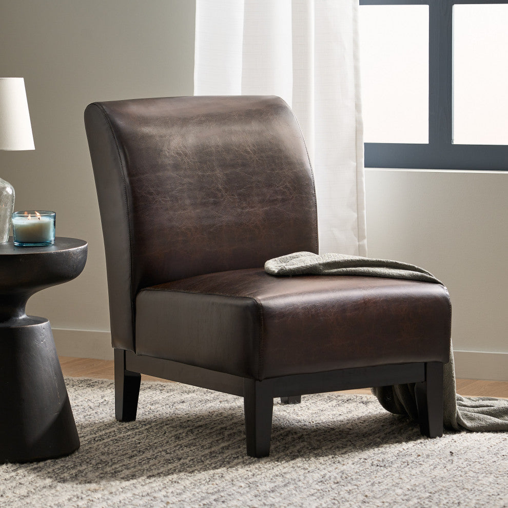 GDF Studio Brakar Brown Leather Armless Chair