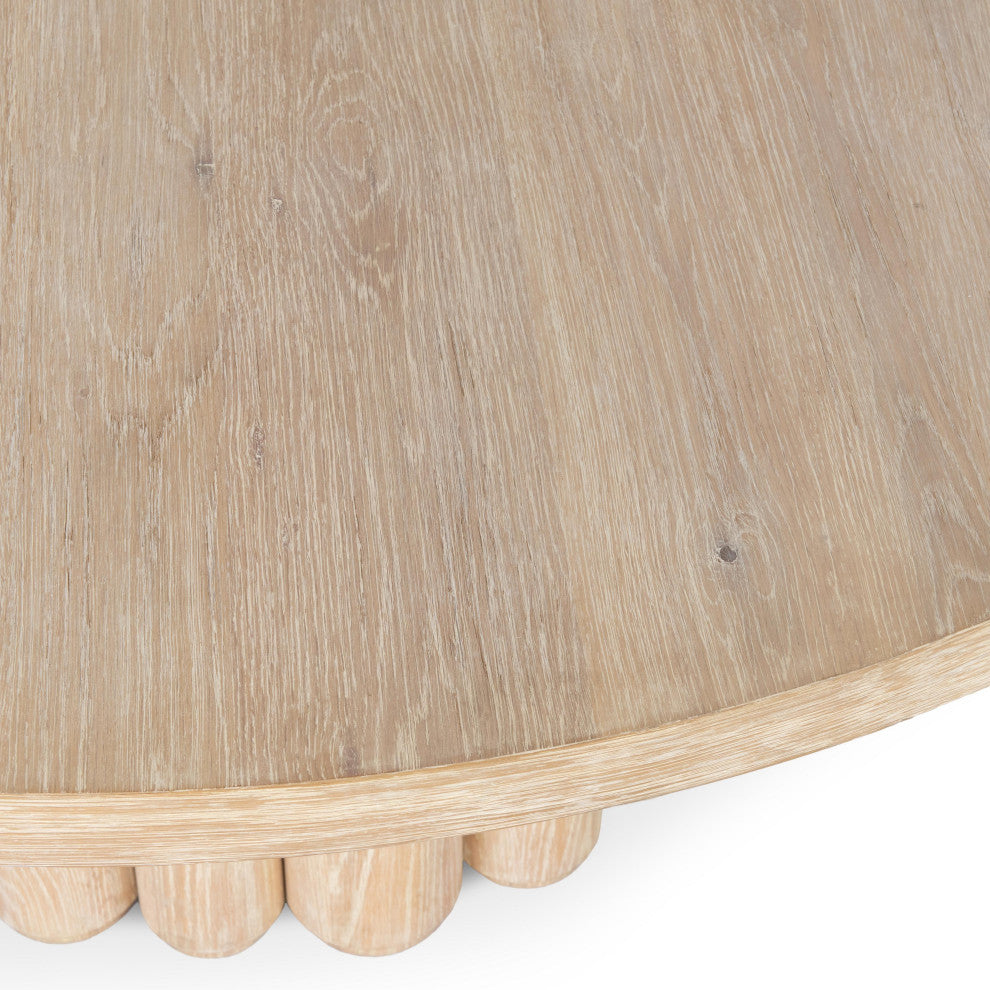 Tiber Oak Wood Round Dining Table, 70", Whitewash