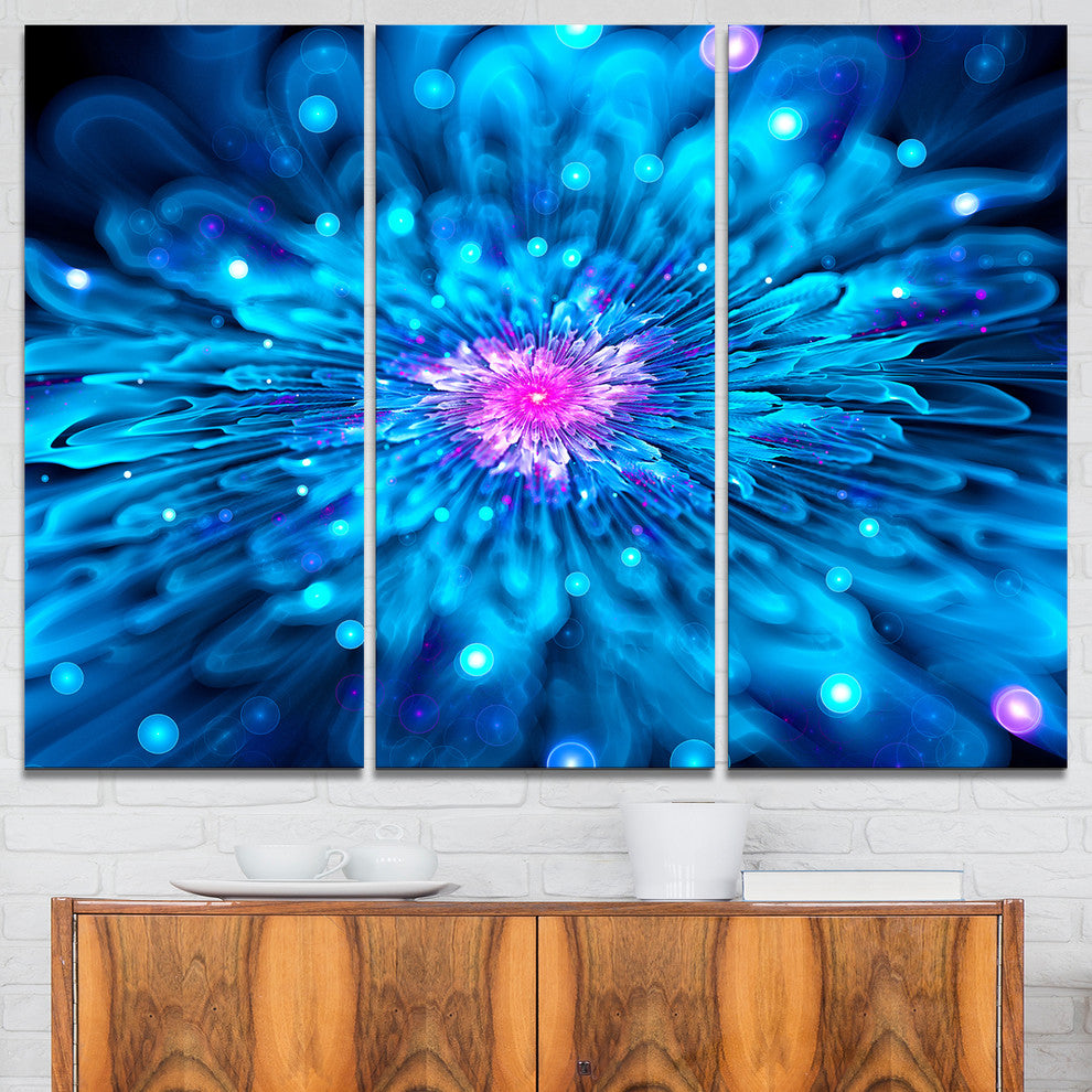 "Magical Blue Glowing Flower" Digital Canvas Print, 3 Panels, 36"x28"