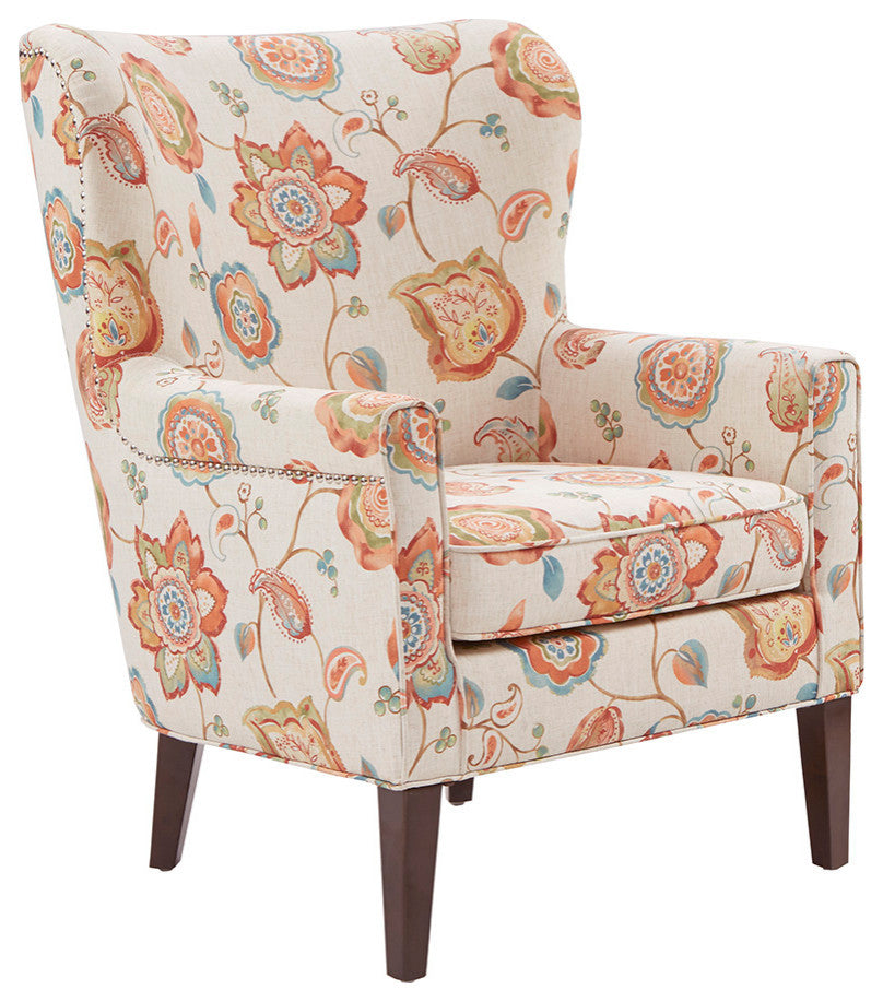 Madison Park Colette Electic Orange Floral Round Wingback Accent Chair