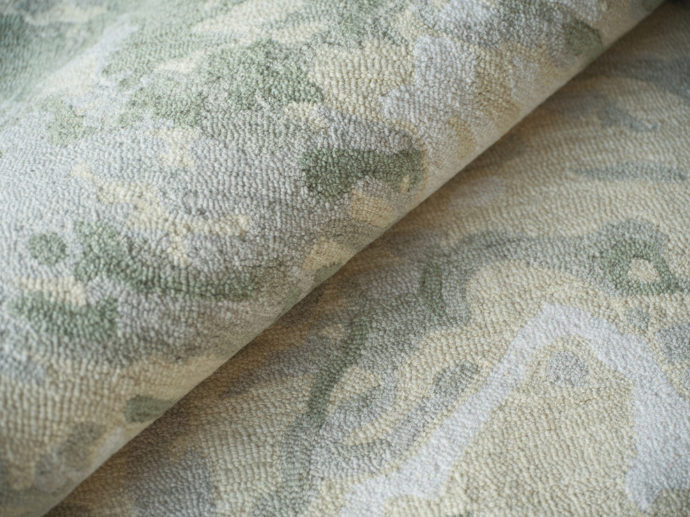 Cortero Handmade Hand Tufted New Zealand Wool Green/Ivory Area Rug, 8'x10'