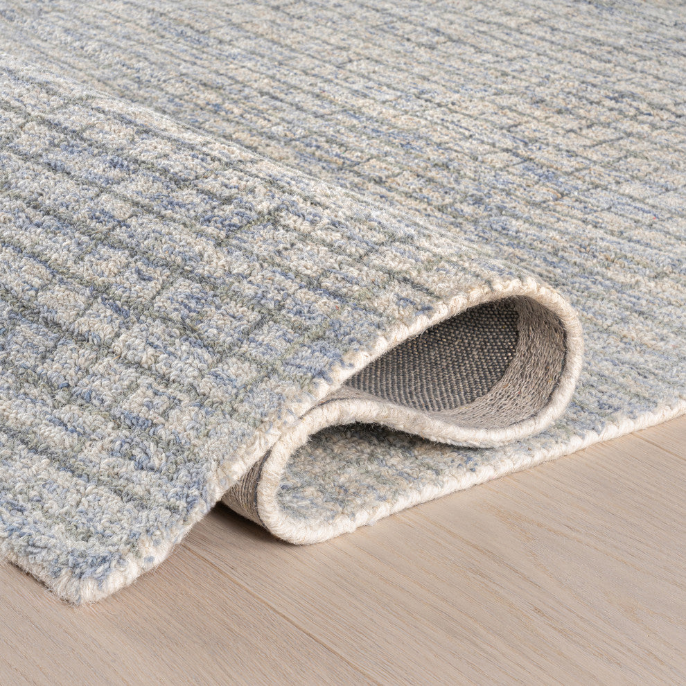 Melrose Checked Wool Area Rug, Light Blue & Grey 4' x 6'