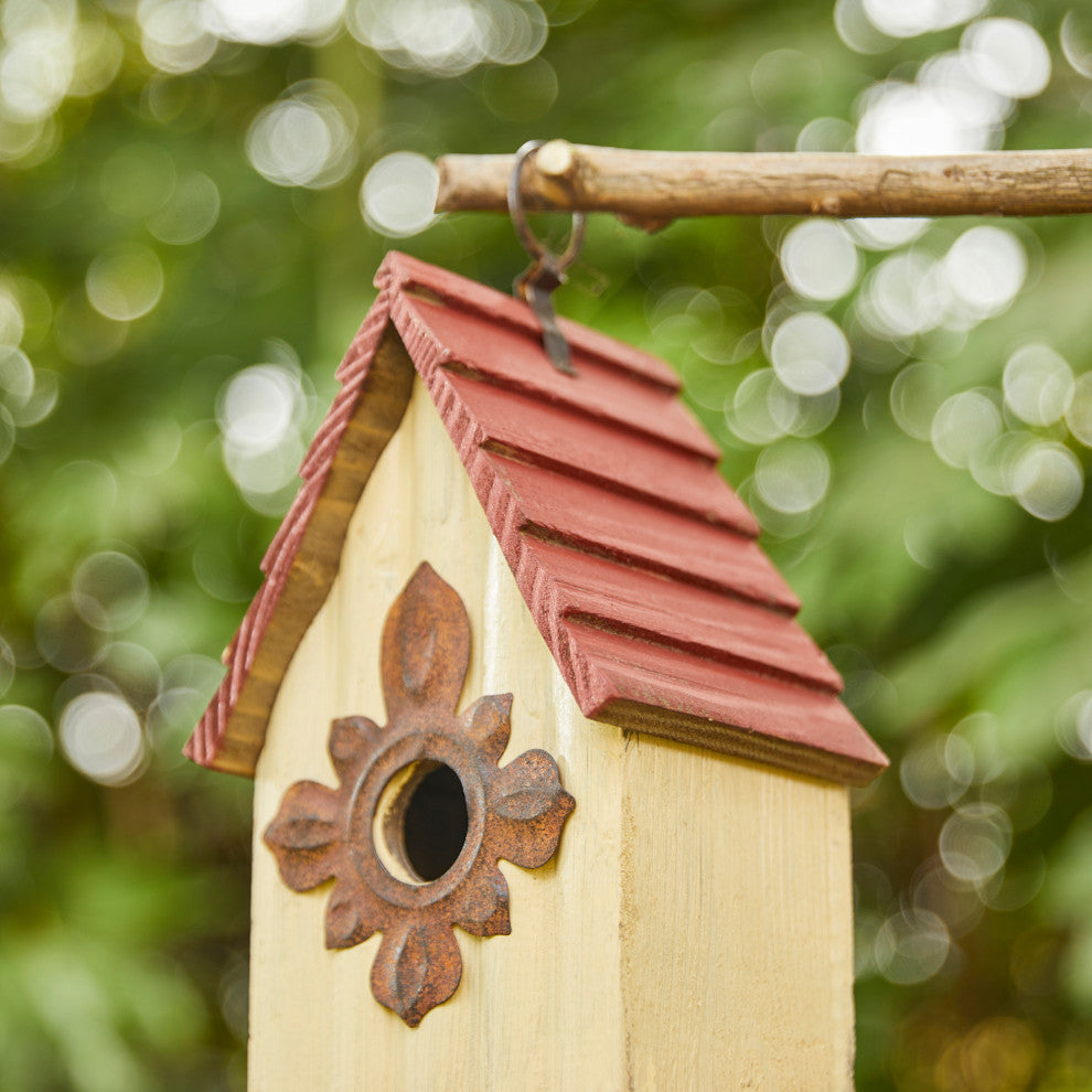 8.94"H Rustic Garden Distressed Wooden Birdhouse, Gambrel Roof