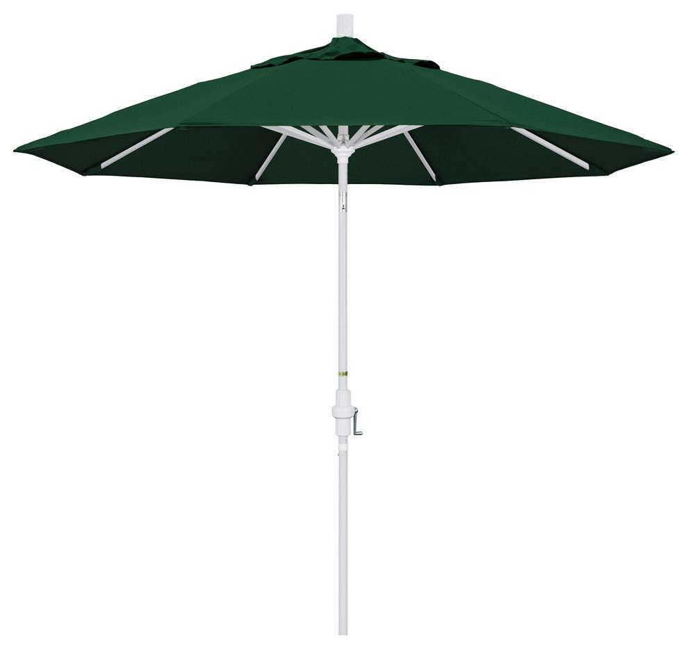 9' Matted White Collar Tilt Crank Lift Aluminum Umbrella, Olefin, Hunter Green