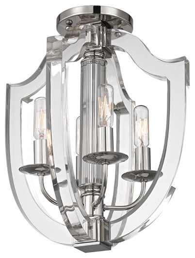 Arietta, 4 Light, Semi Flush, Polished Nickel Finish, Clear Glass