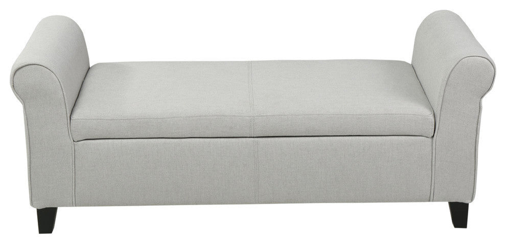 GDF Studio Hayes Contemporary Fabric Storage Ottoman Bench with Rolled Arms, Light Gray