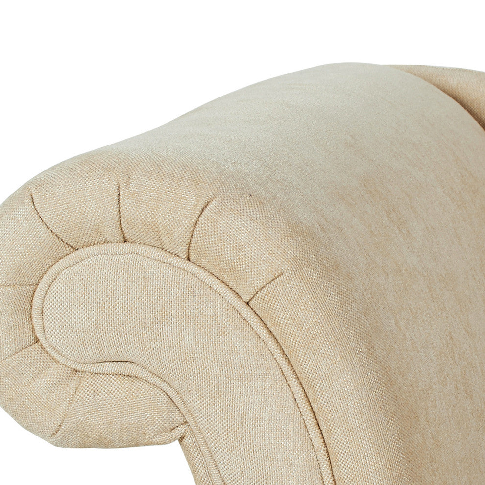 Harrison Tufted Roll Arm Chaise Lounge, Beige Chenille