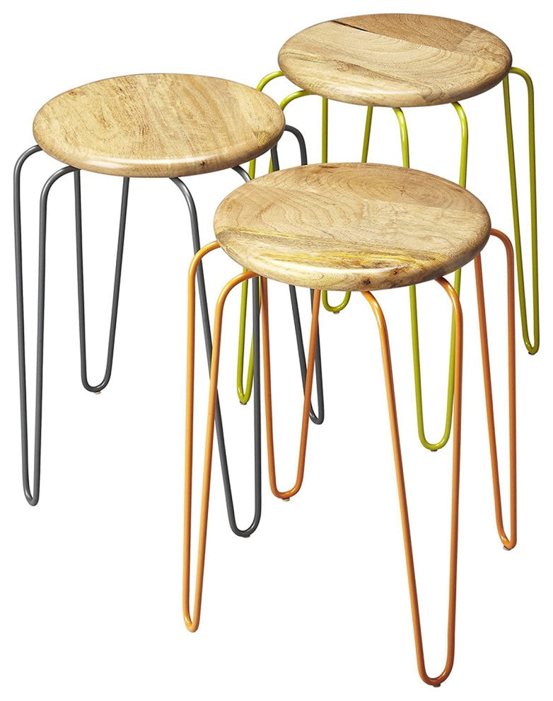 Butler Easton Wood and Iron Stackable Stools