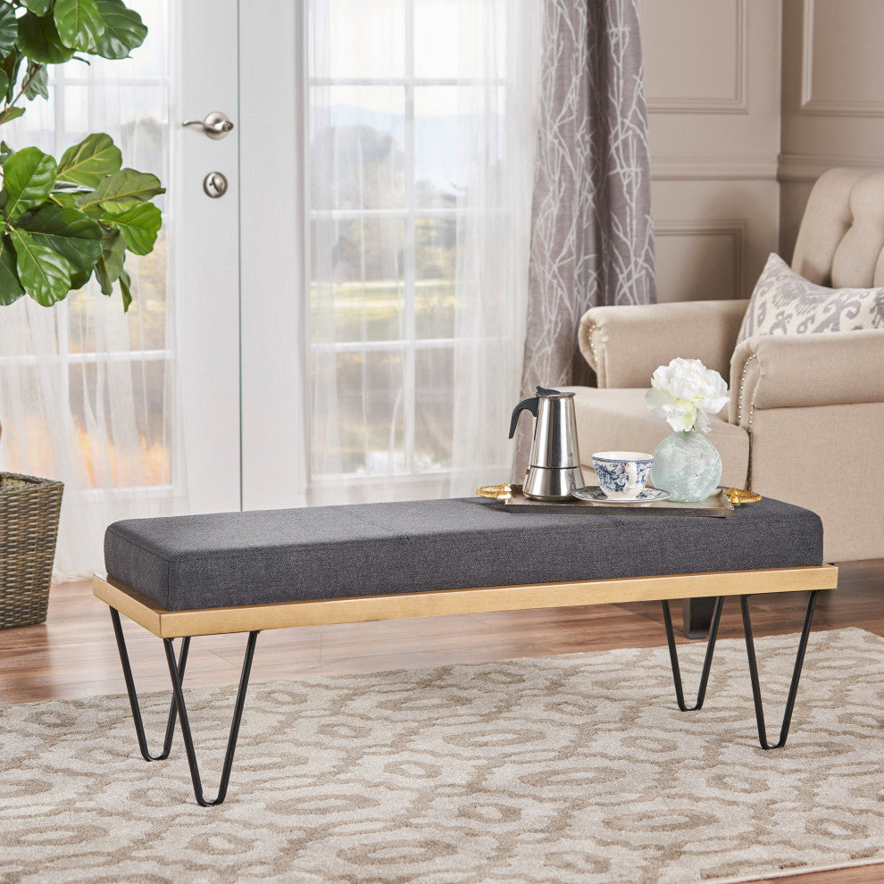 GDF Studio Elaina Industrial Modern Fabric Bench, Dark Charcoal