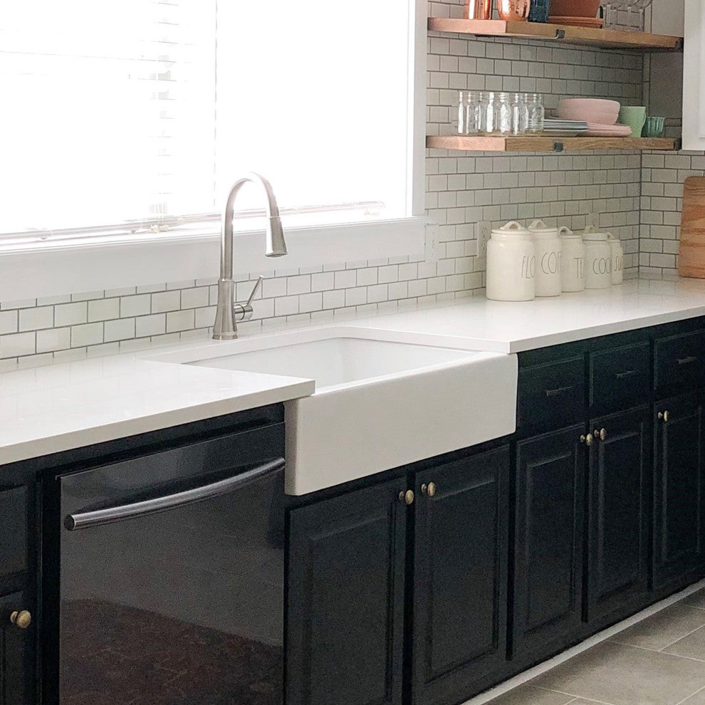 Grace Crisp White Fireclay 34" Single Bowl Quick-Fit Undermount Kitchen Sink