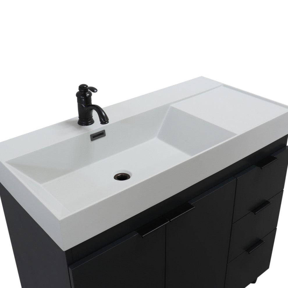 39" Single Sink Vanity, Dark Gray With Light Gray Composite Granite Top