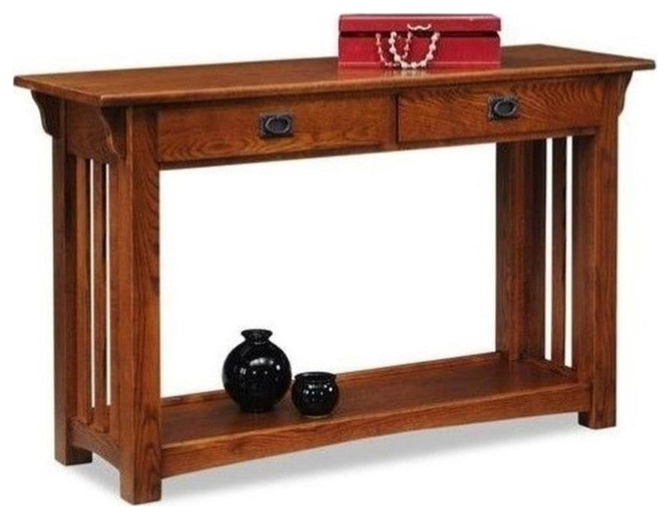 Leick Furniture Wood Mission Console Table with Drawers and Shelf in Oak