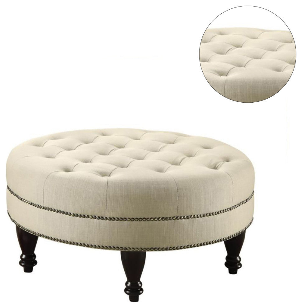 Upholstered Round Cocktail Ottoman, Oatmeal