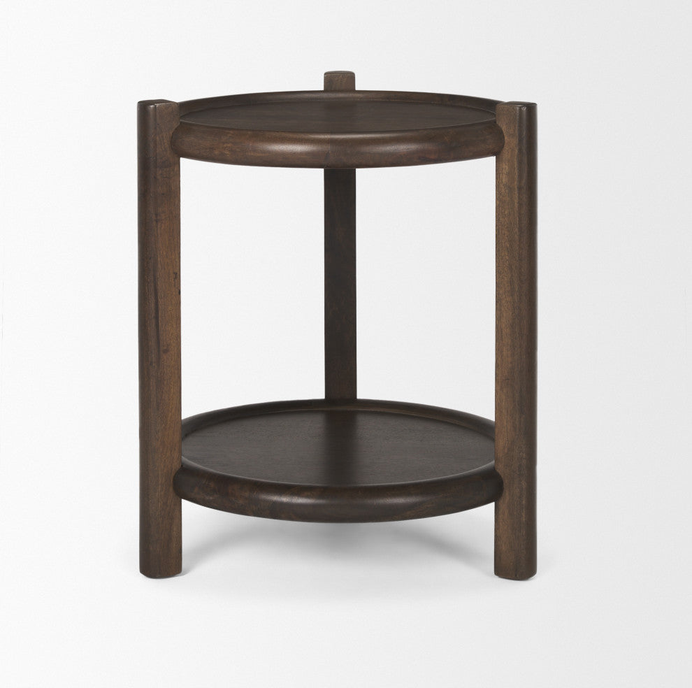 Romi Dark Brown Wood With Bottom Shelf Round Accent Table
