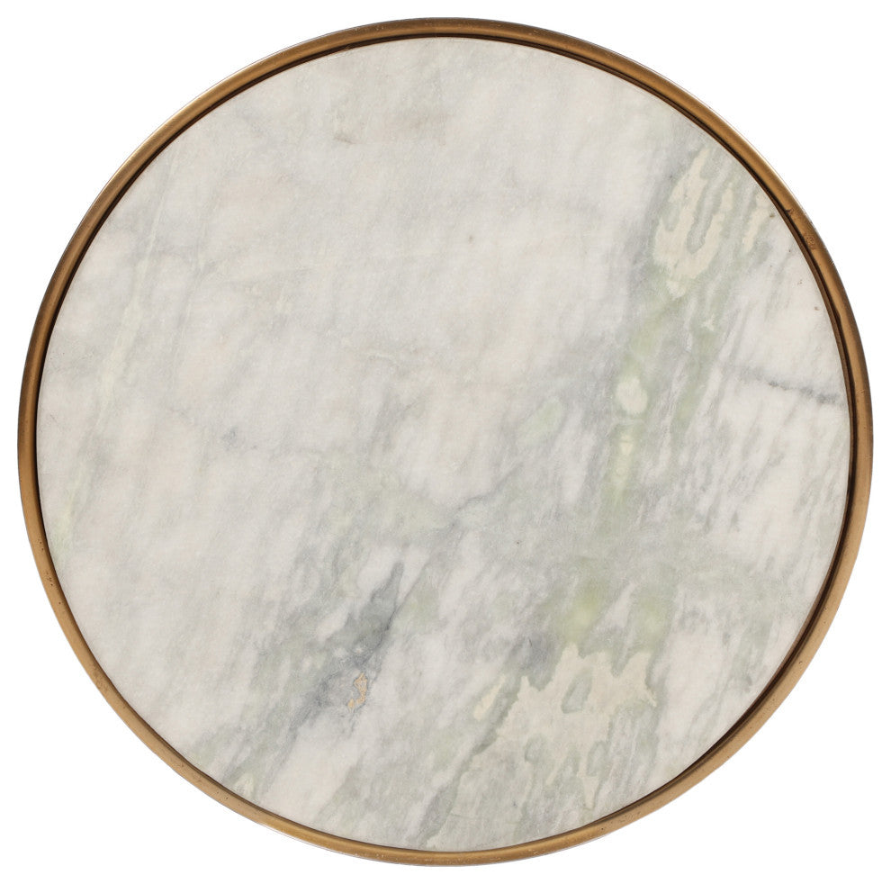 Metropolitan Modern Glam Handcrafted Aluminum Accent Table with Marble Table Top