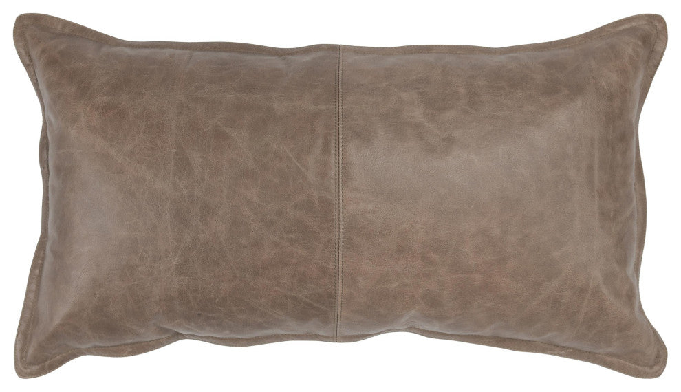 Cheyenne 100% Leather 14"x26" Throw Pillow by Kosas Home, Taupe