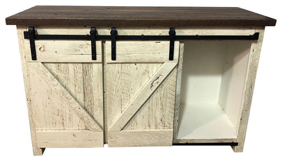 Reclaimed Wood Barn Door Server, Oak Wood, White Paint