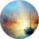 Seascape Pier, Seascape Painting Round Wall Art, 23"