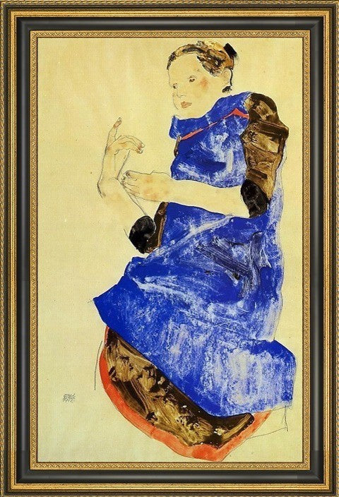 Egon Schiele Girl in a Blue Apron - 16" x 24" Framed Premium Canvas Print