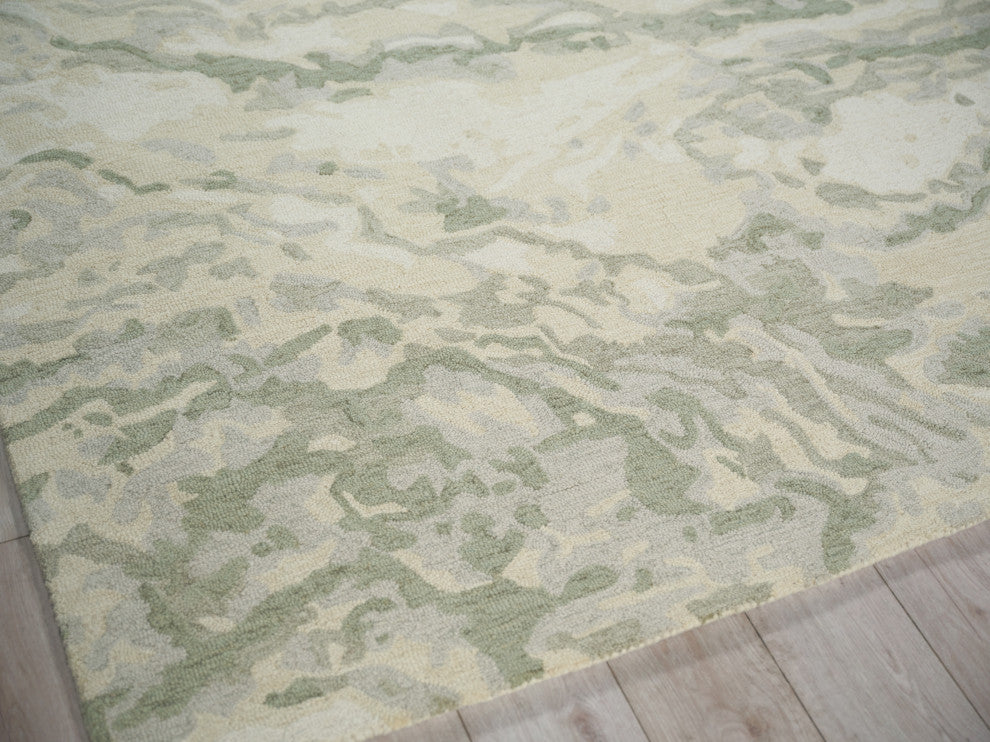 Cortero Handmade Hand Tufted New Zealand Wool Green/Ivory Area Rug, 8'x10'