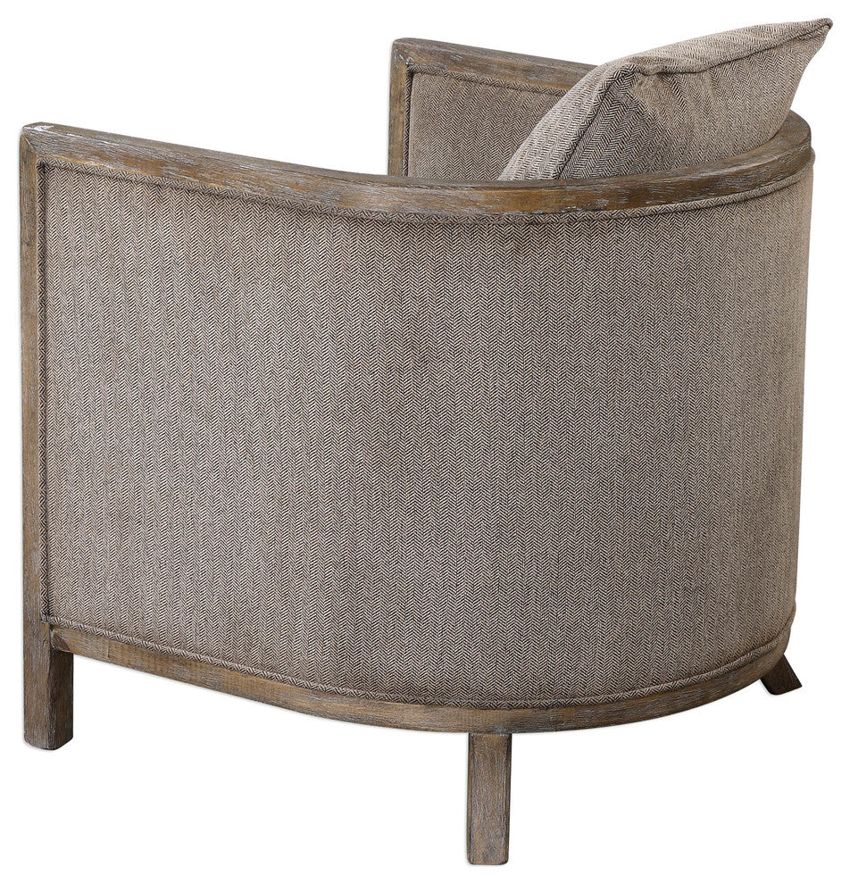 Weathered Wood Gray Chenille Tub Arm Chair, Accent Barrel Round Comfy