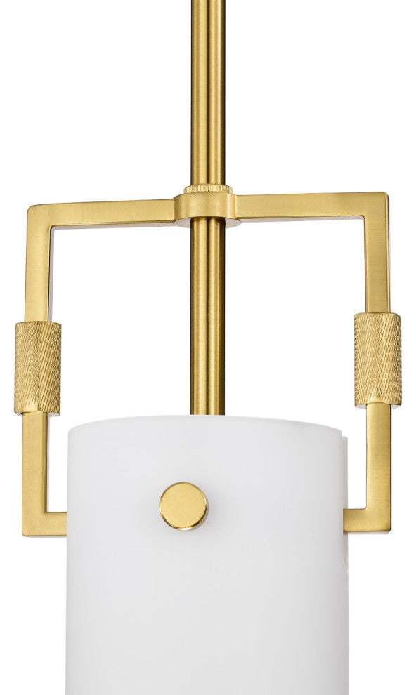 1-Light Gold Mini Pendant With White Cylindrical Glass Shade