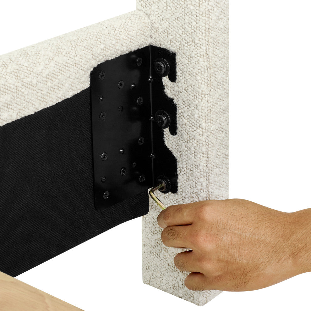 Legends Home King Size White Boucle Upholstered Platform Bed