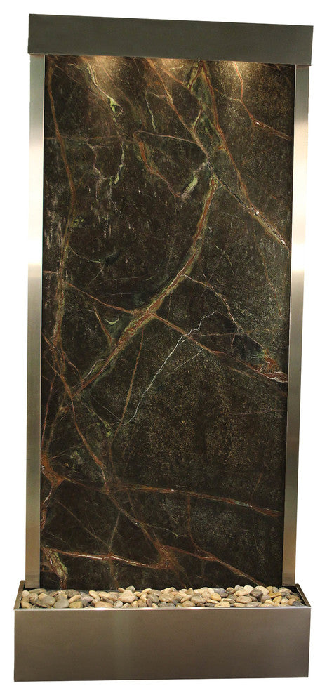 Tranquil River Flush Mount Water Fountain, Green Marble, Stainless Steel