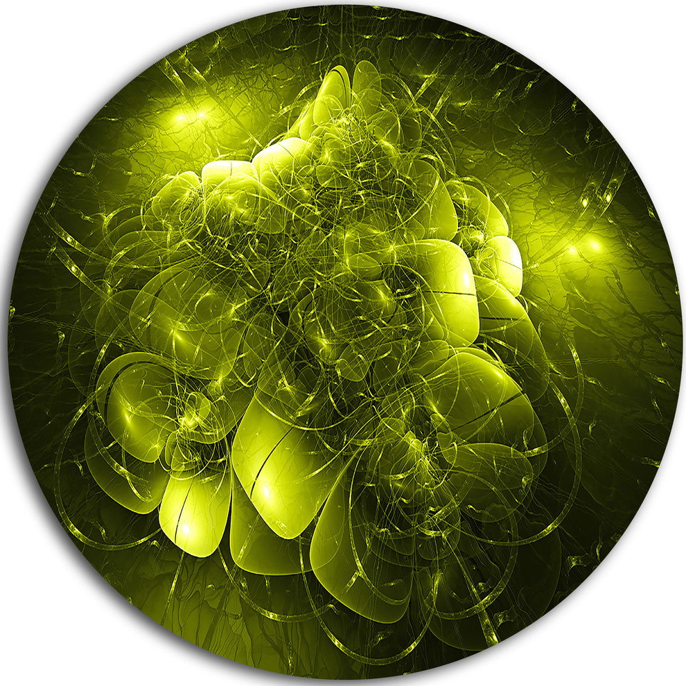 Alien Mystical Flower Yellow, Floral Digital Art Round Wall Art, 11"